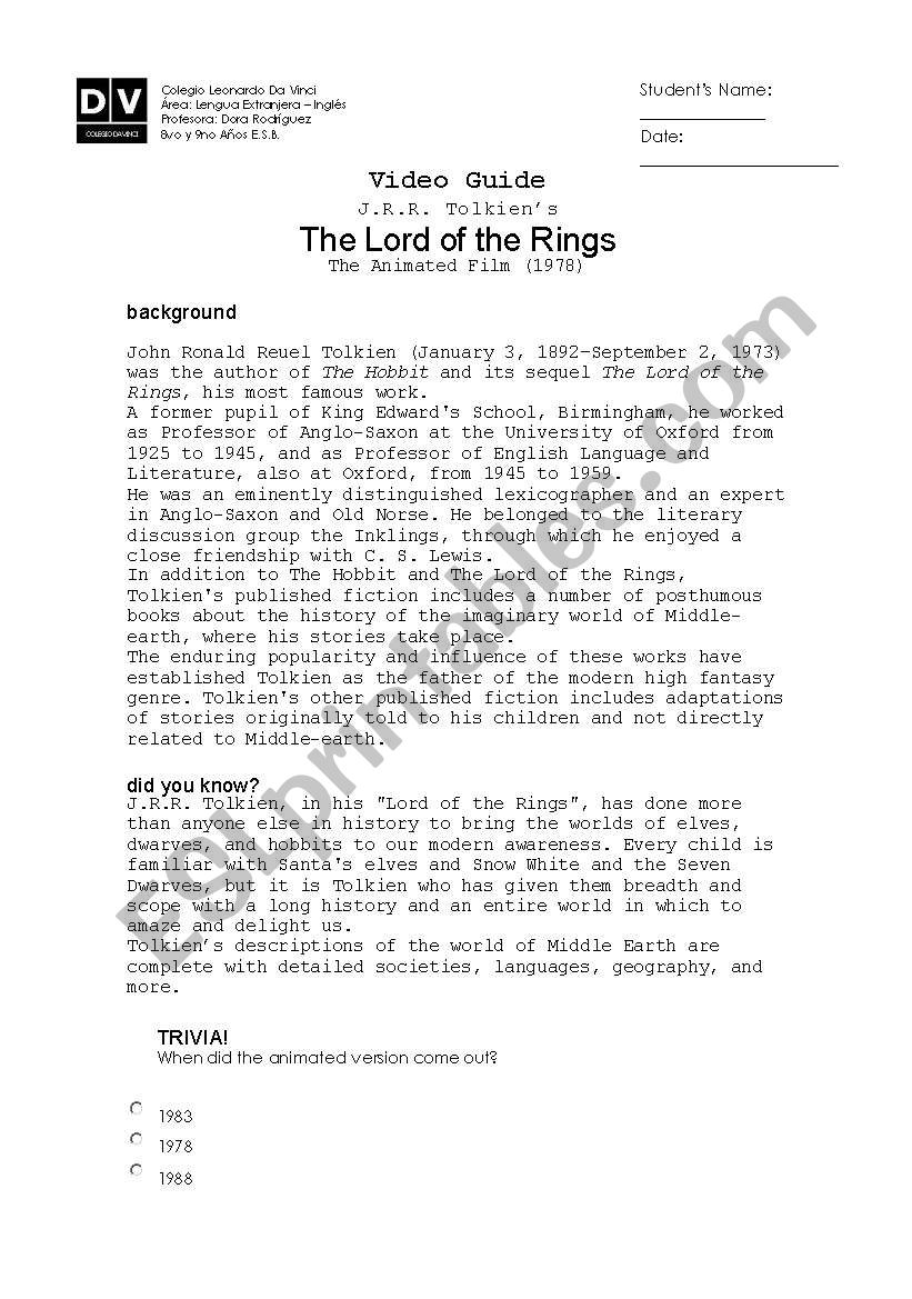 Lord of the Rings (1978) Video Guide