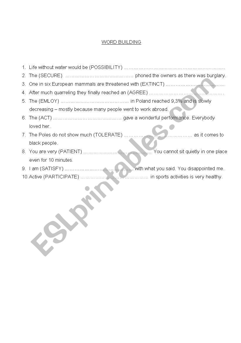 WORD BUILDING worksheet