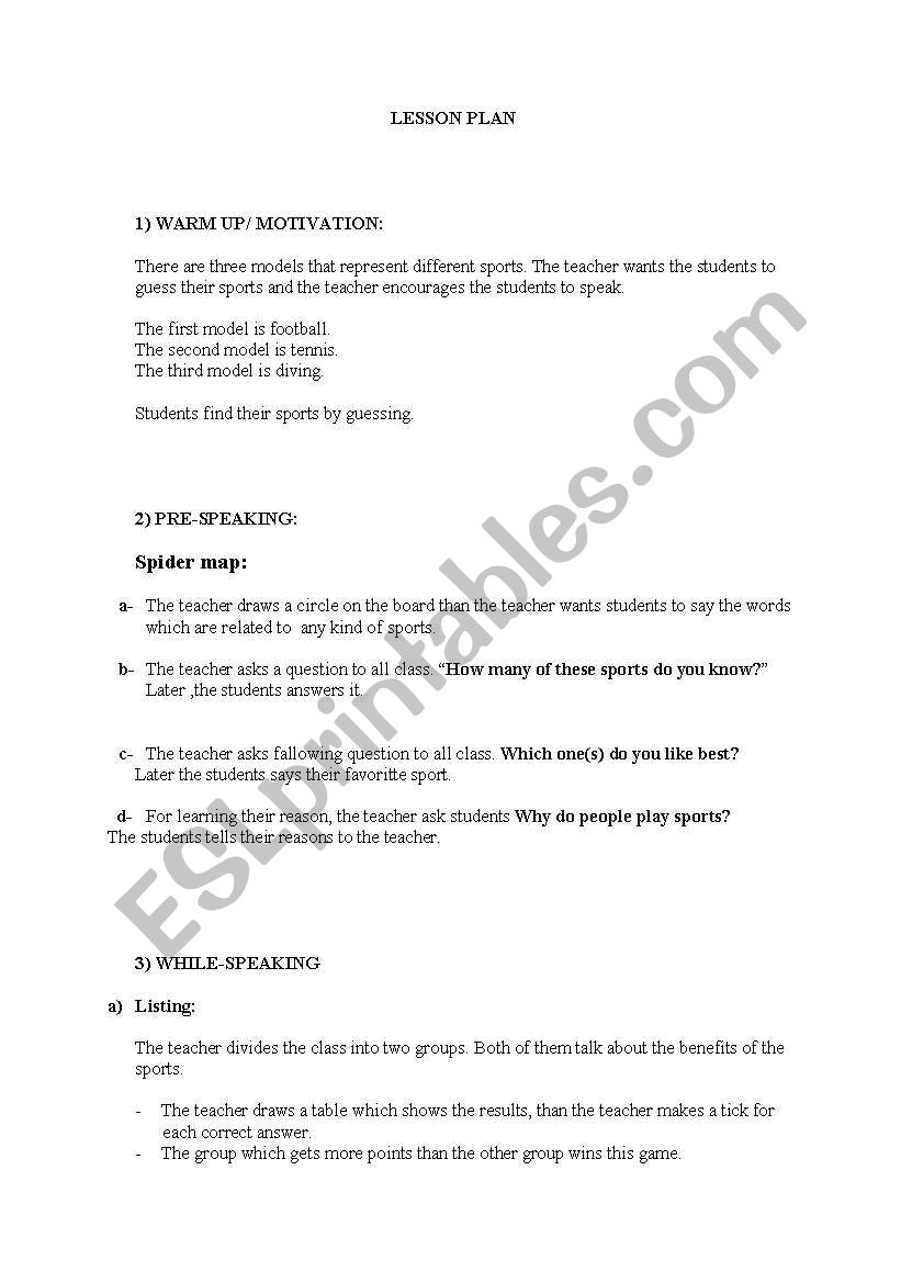 speaking lesson plan worksheet
