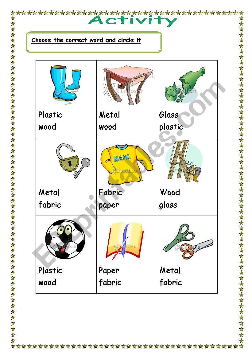 material worksheet