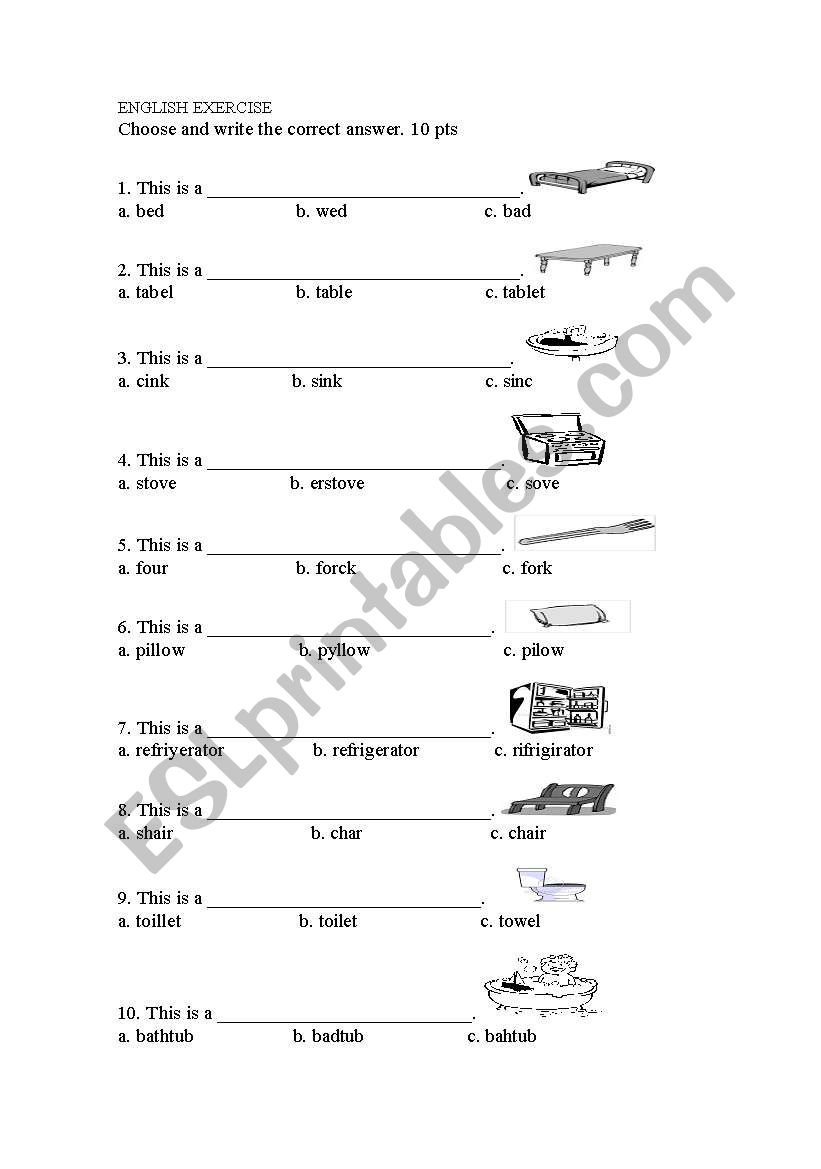 things in the house worksheet