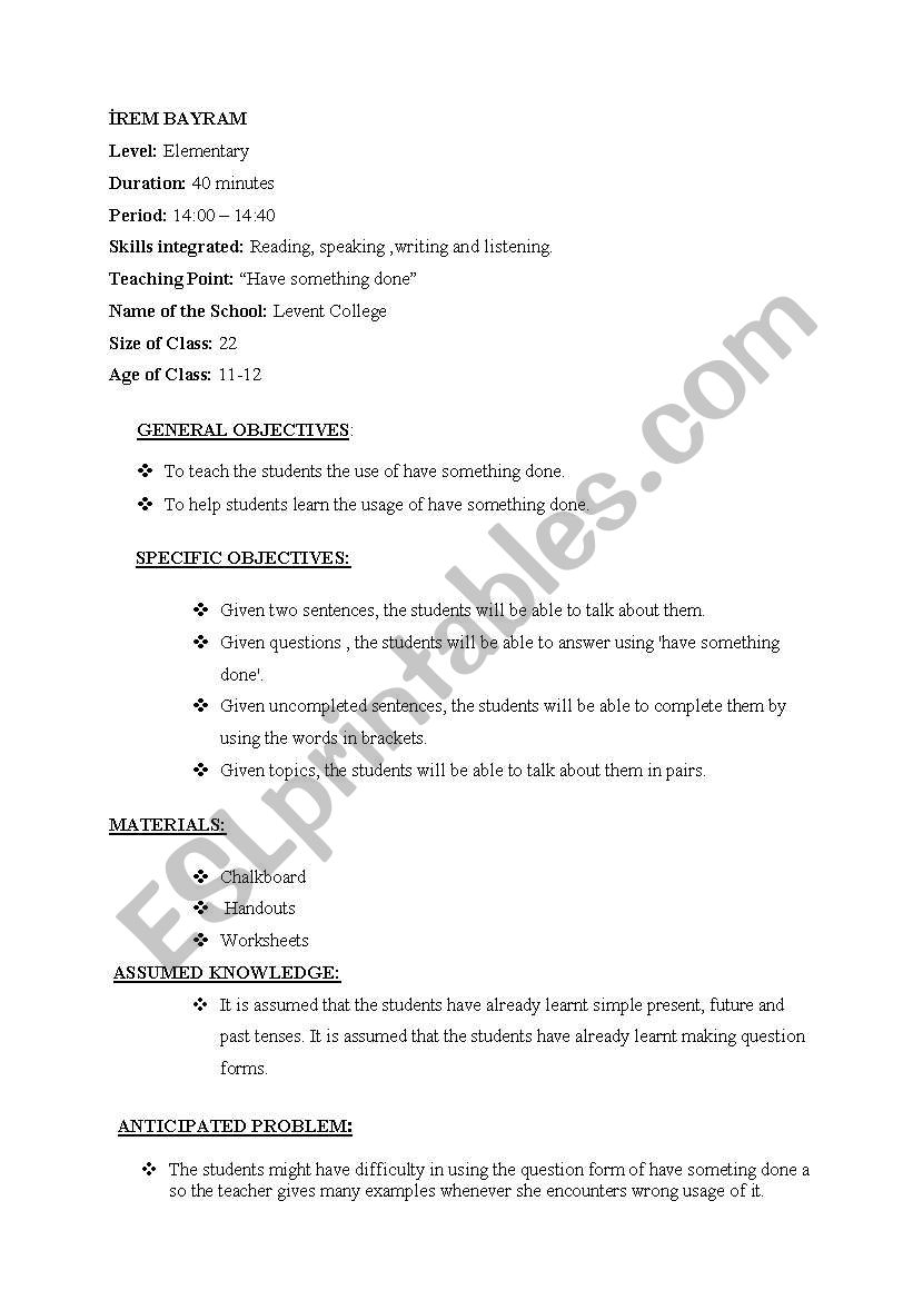 have something done worksheet