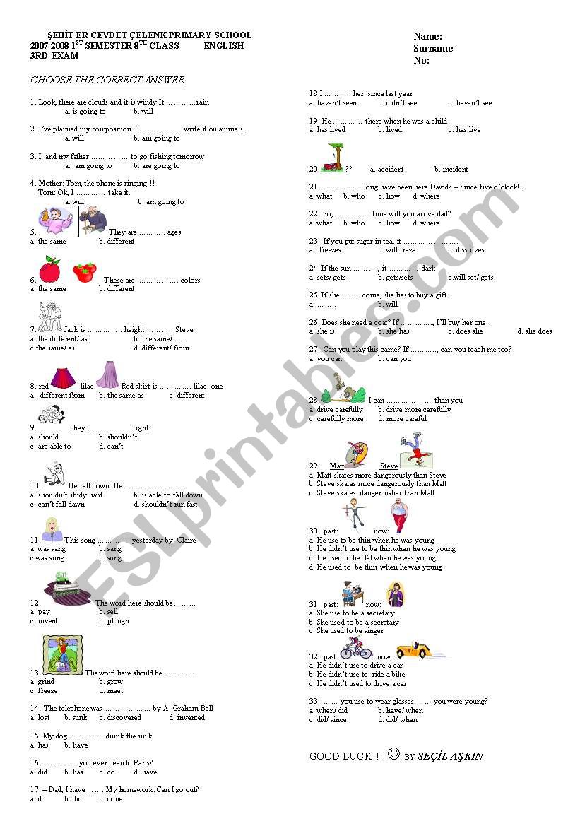 8. grade 3. exam worksheet