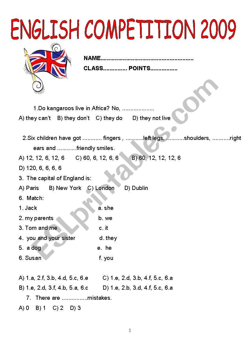 10 year english worksheets olds 12  worksheet  ENGLISH ESL COMPETITION (10 old) years by
