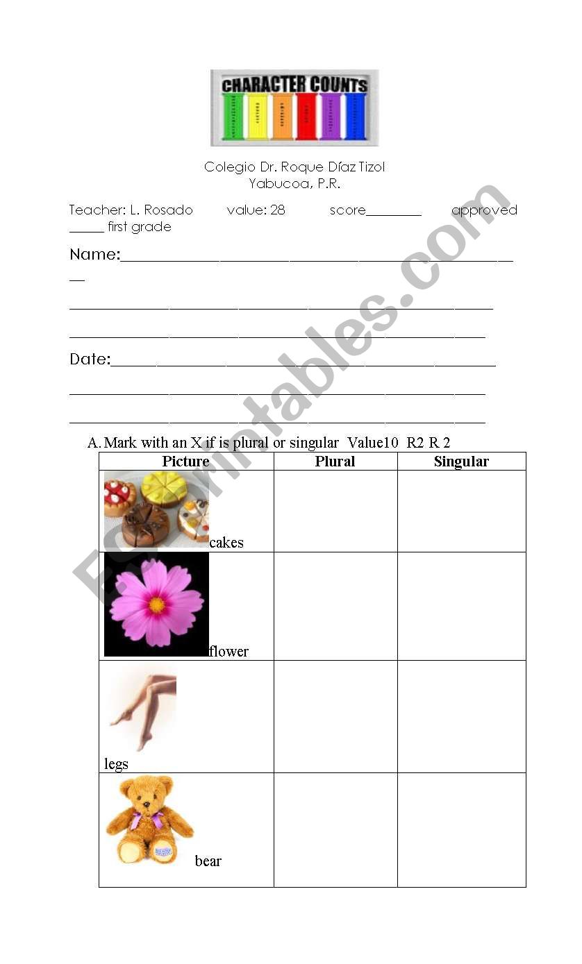 Plural test worksheet