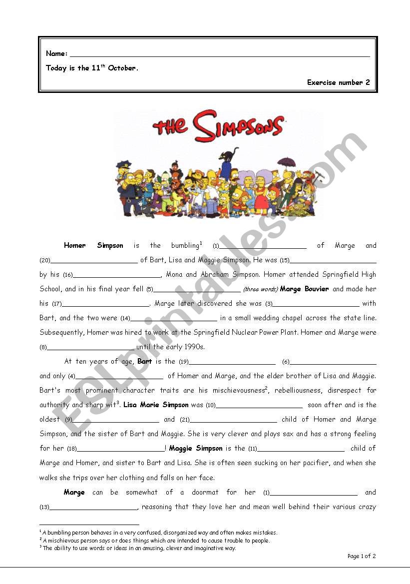 The Simpsons worksheet