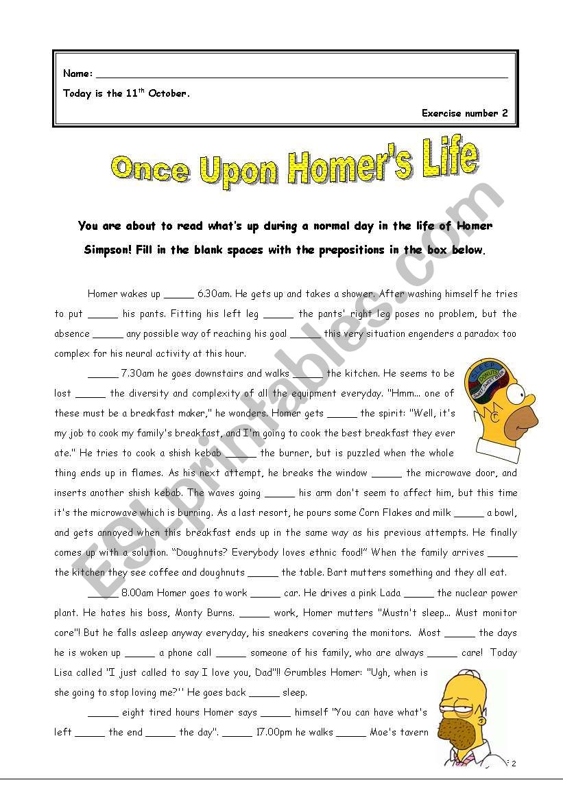 Homers Daily Routine worksheet