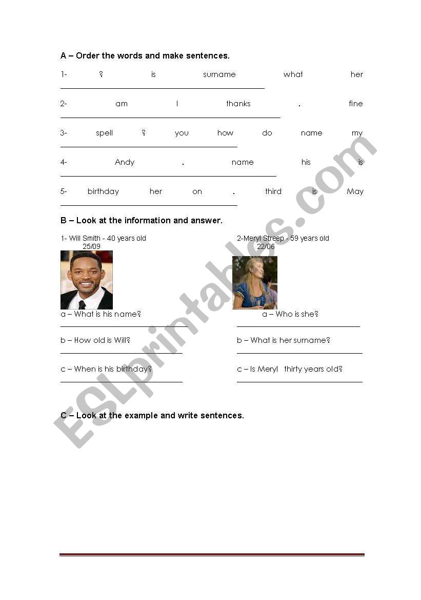 personal identification worksheet