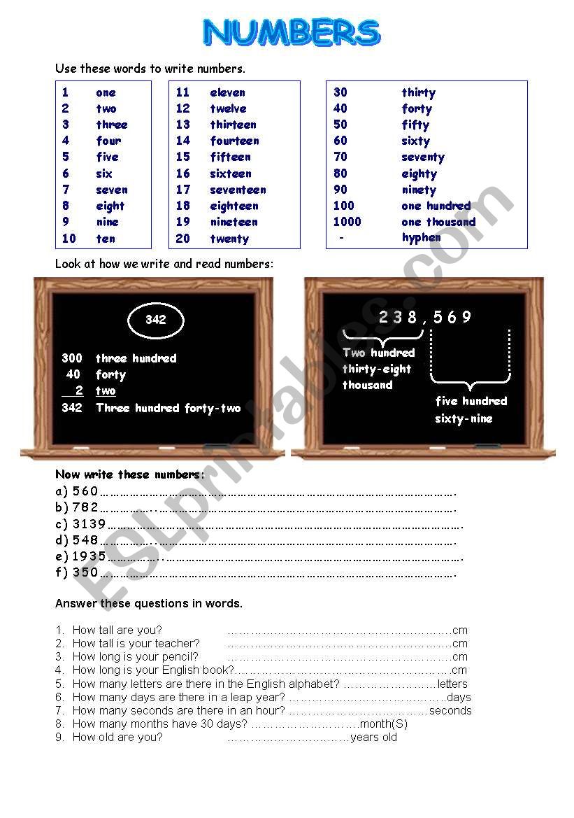 Numbers worksheet