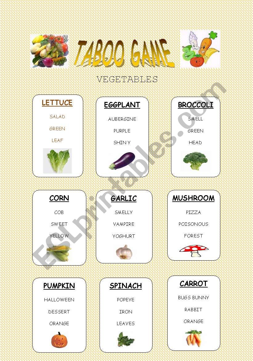 VEGETABLES TABOO worksheet