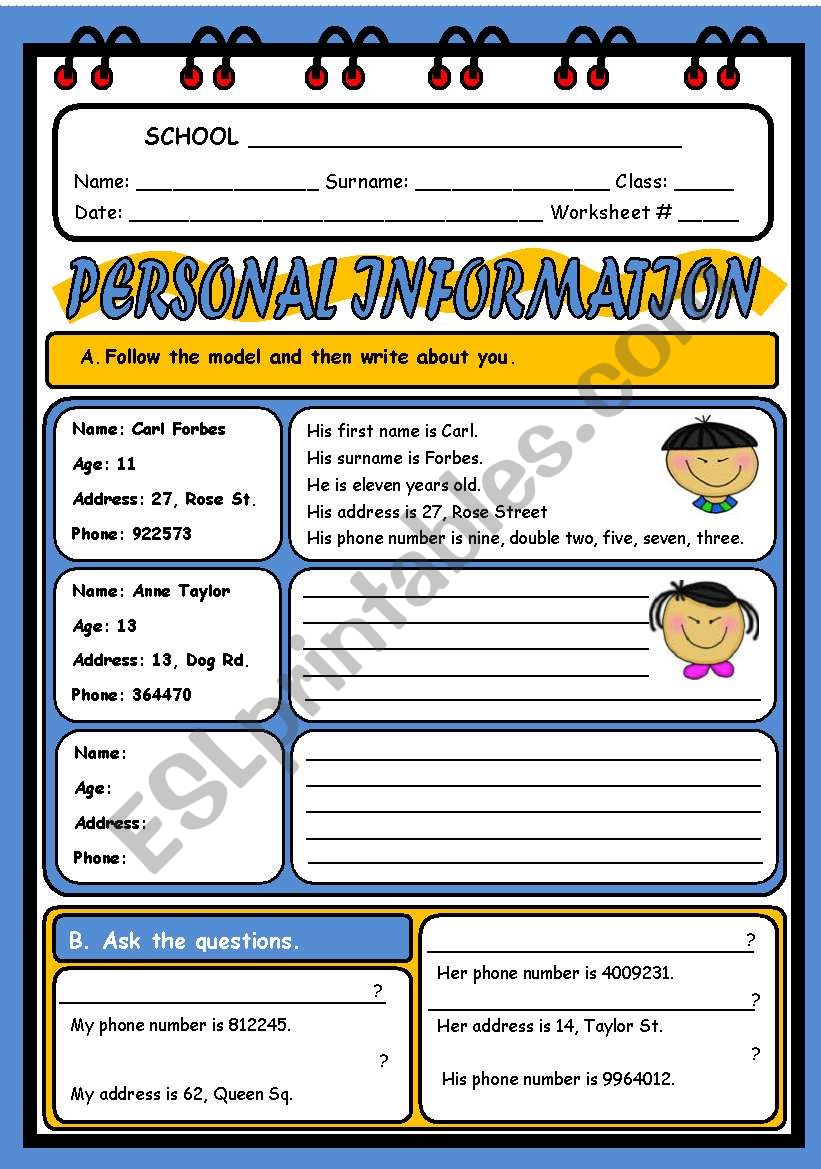 PERSONAL INFORMATION worksheet