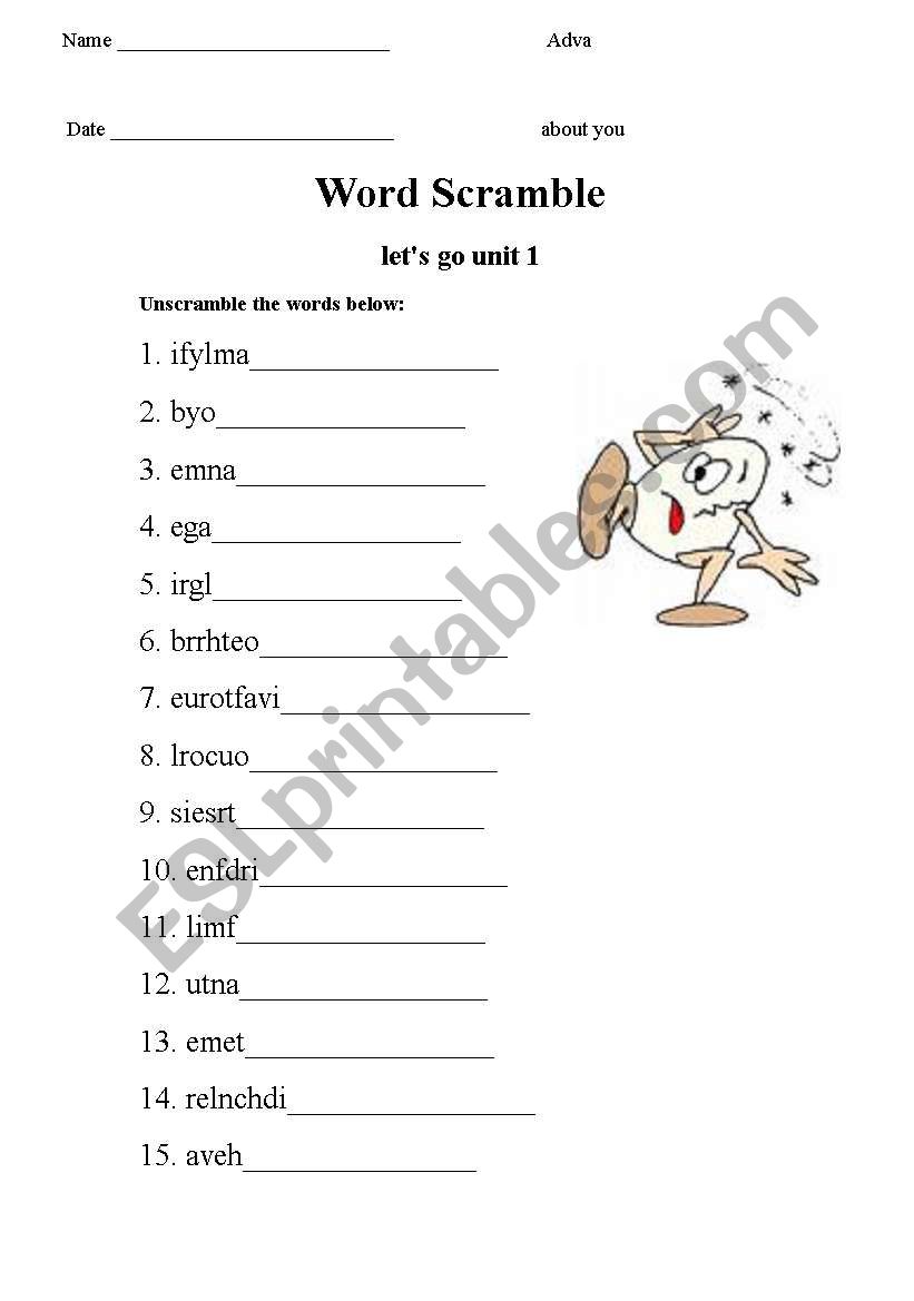 about you  scramble vocabulary