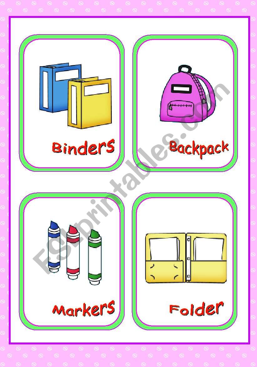 Classroom objects and symbols Set  (7)  -- Basic school supplies vocabulary