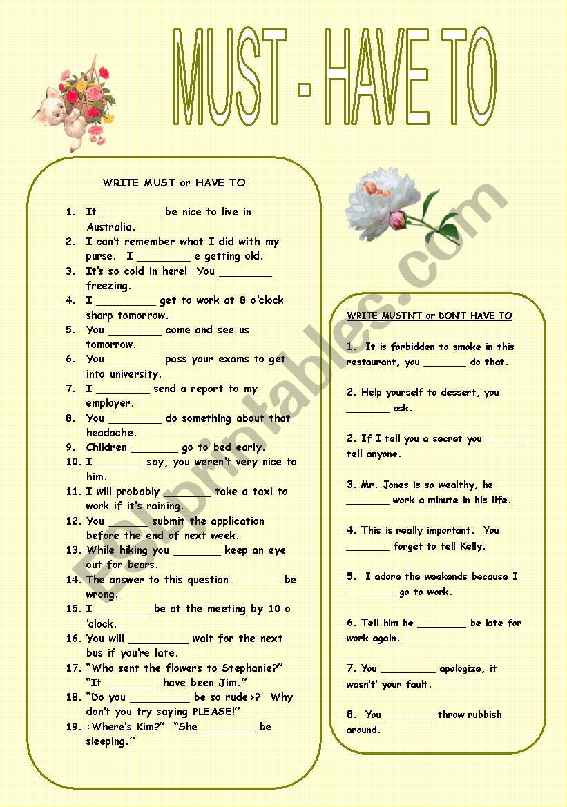 MODALS - must - have to  /   musnÂ´t - donÂ´t have to