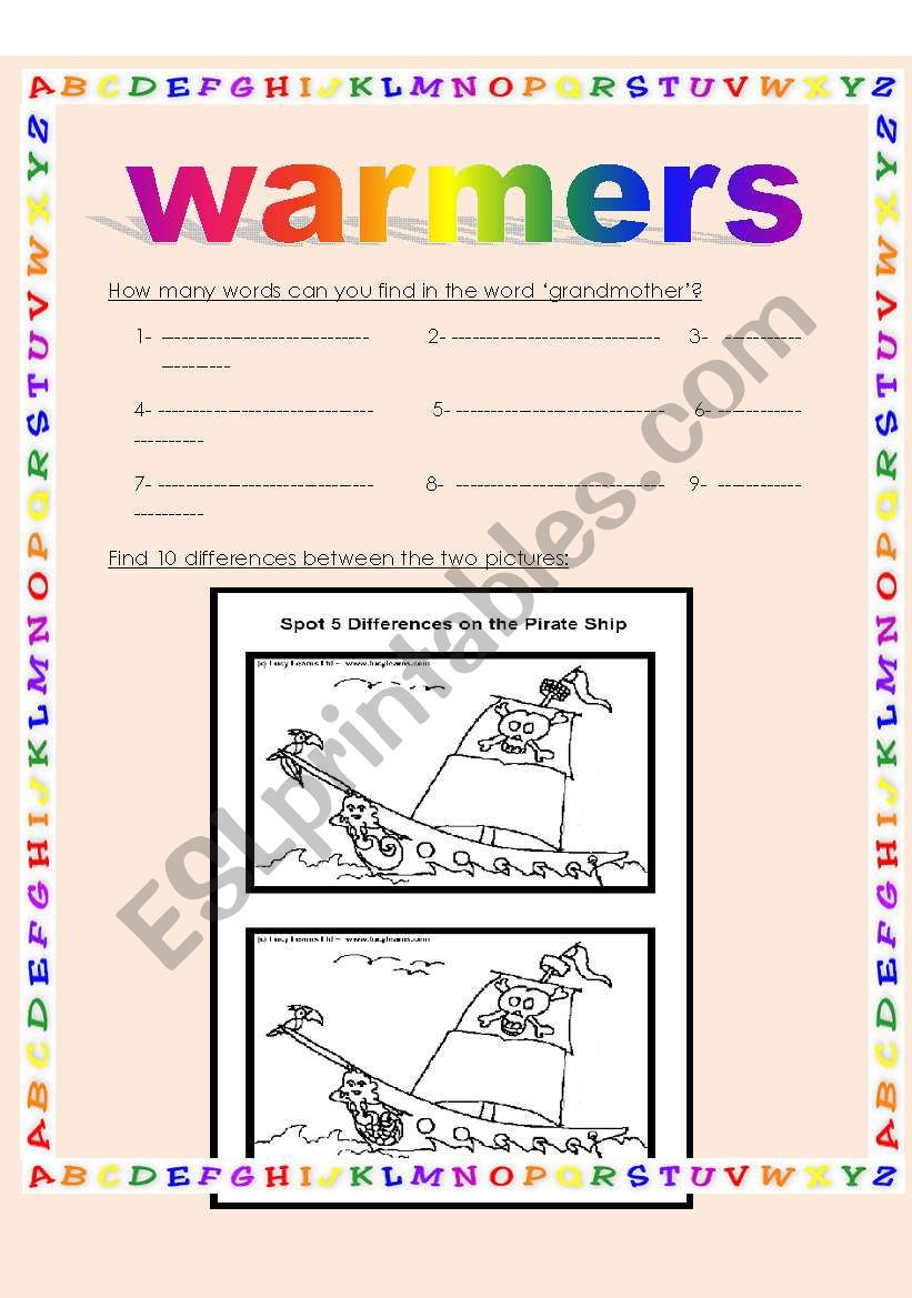 warmers worksheet