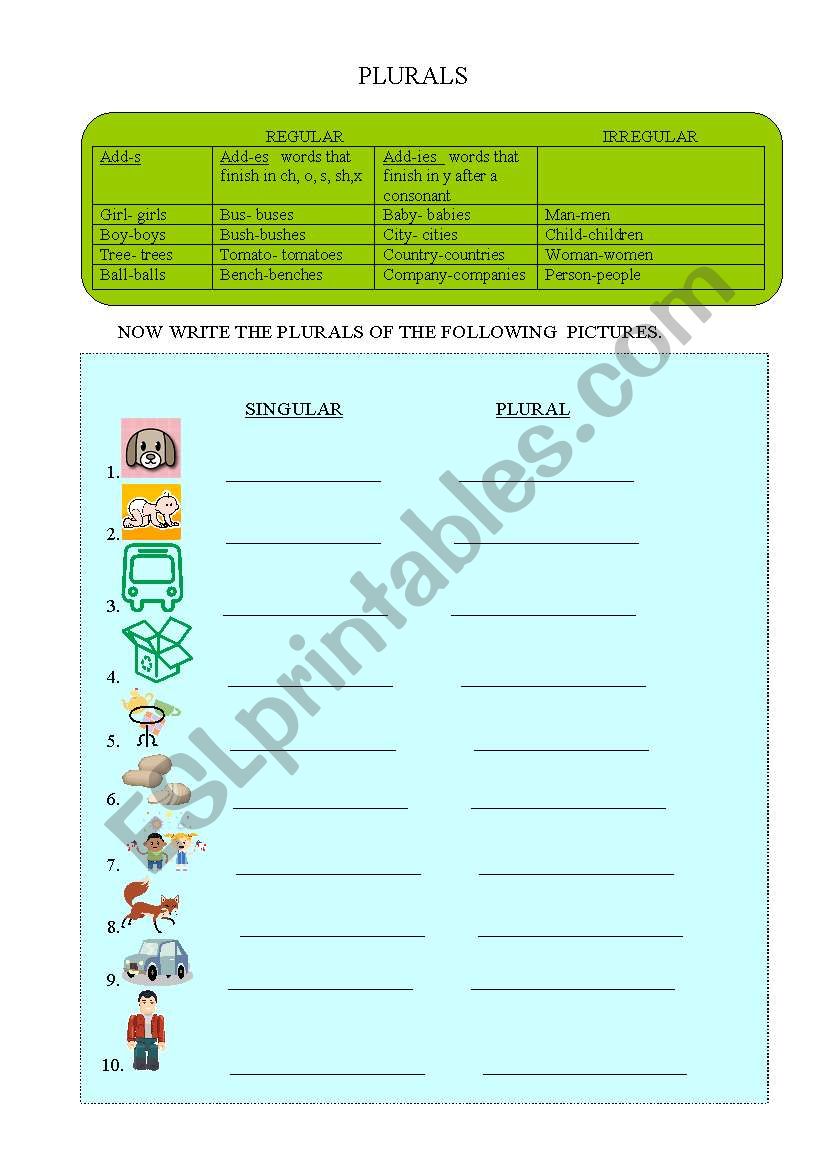 PLURALS worksheet