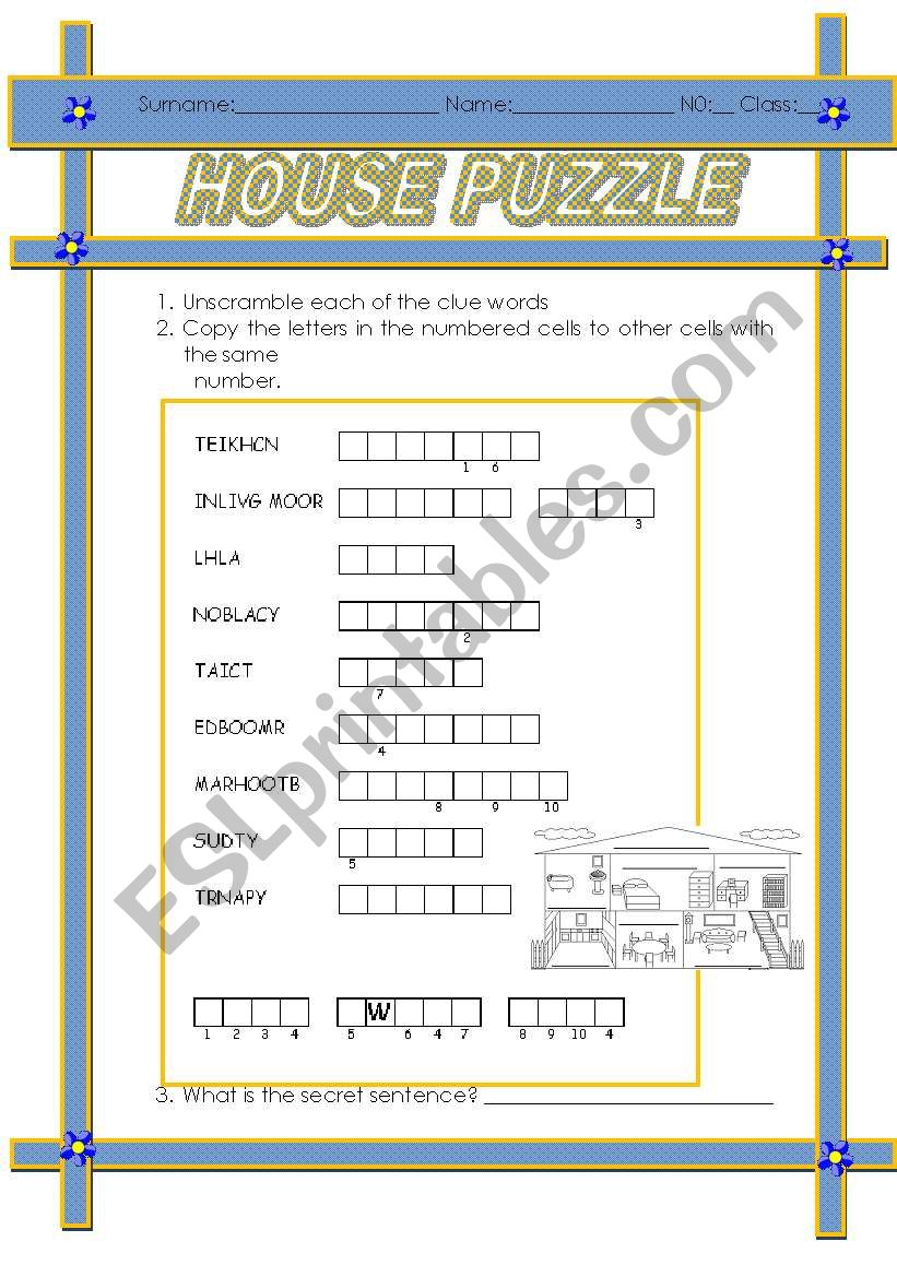 HOUSE PUZZLE worksheet
