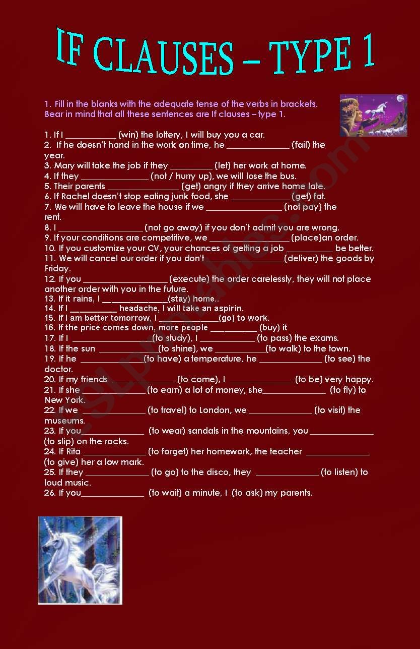 if clauses type 1 worksheet