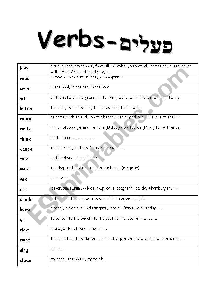 basic verbs with common combinations