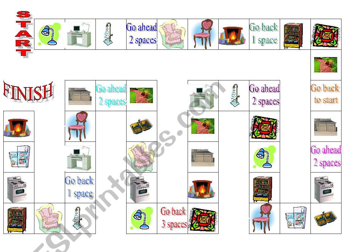 Objects at home - board game worksheet