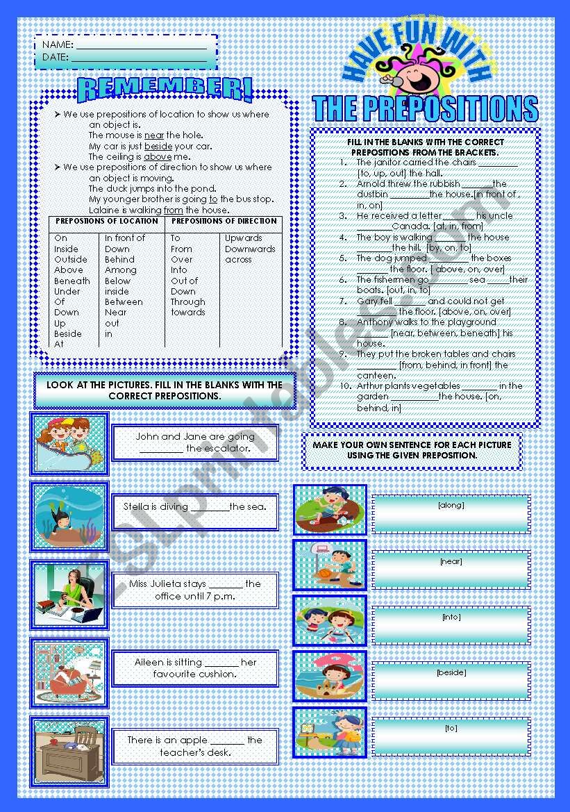 THE PREPOSITIONS worksheet