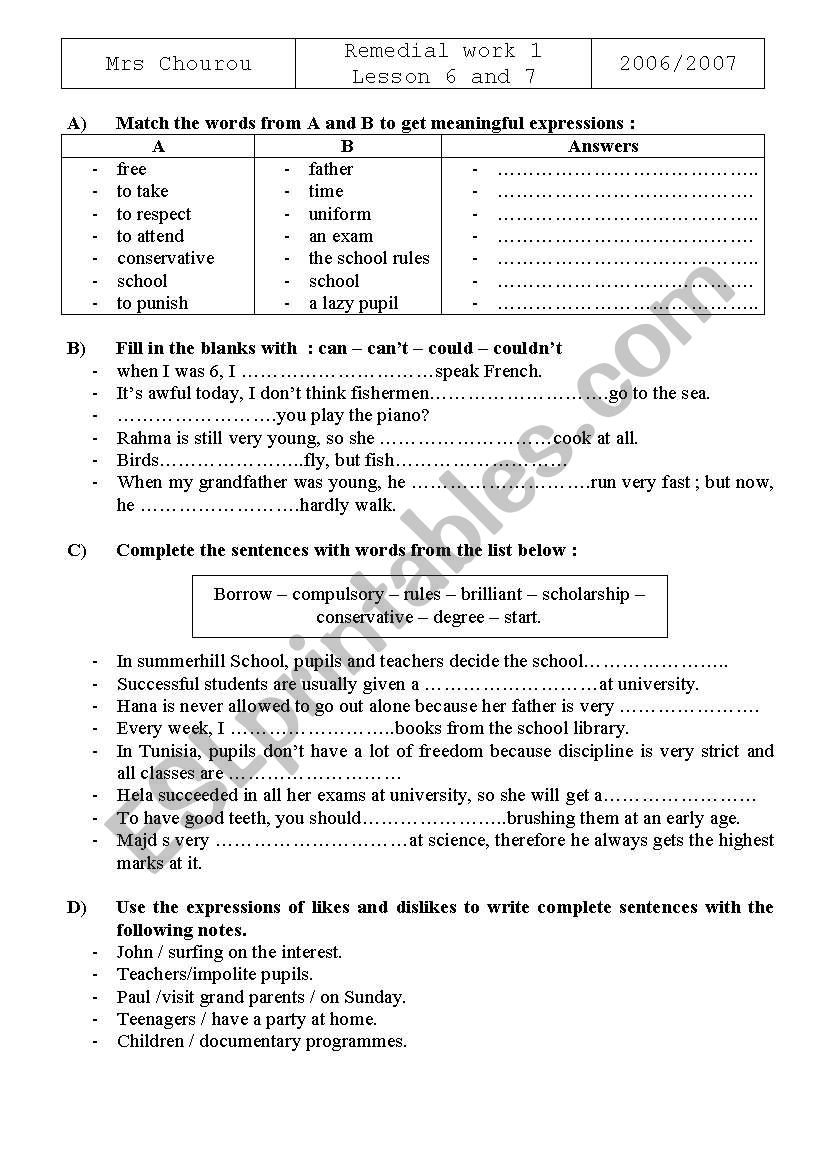 tasks  worksheet