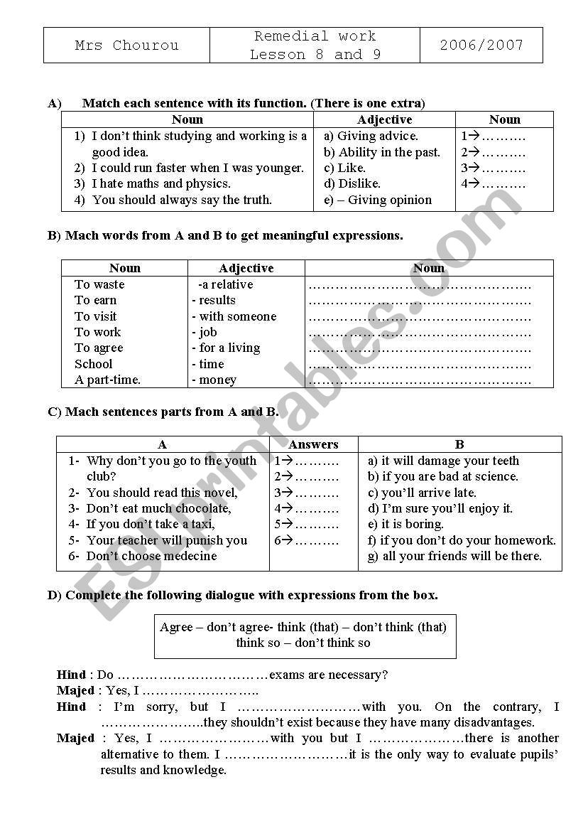 tasks  worksheet