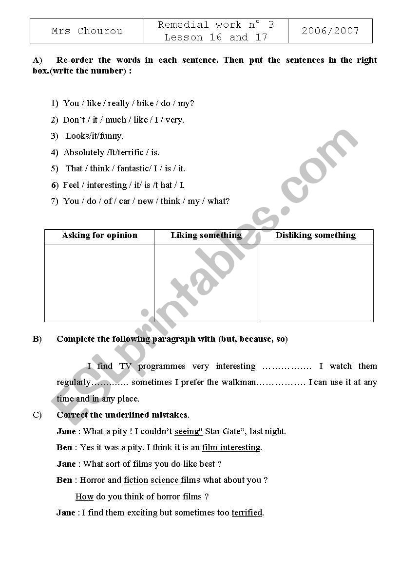 tasks  worksheet