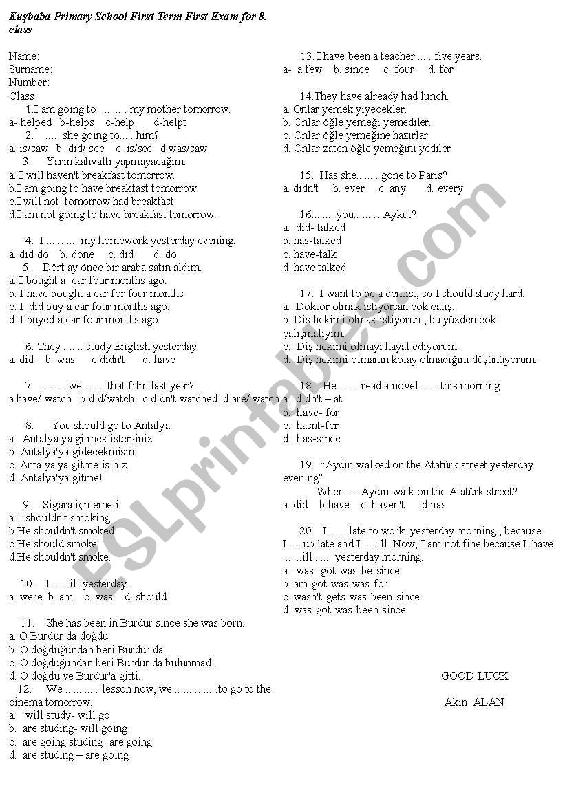 questions worksheet