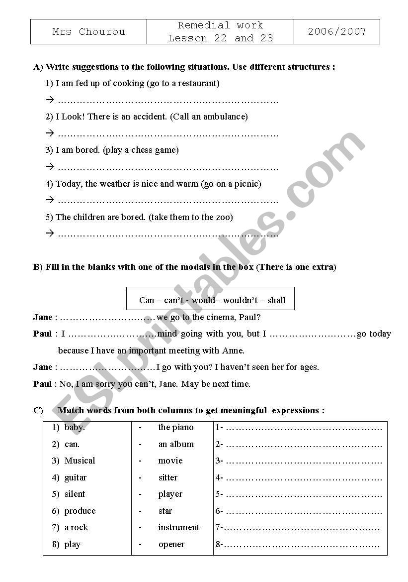 tasks  worksheet