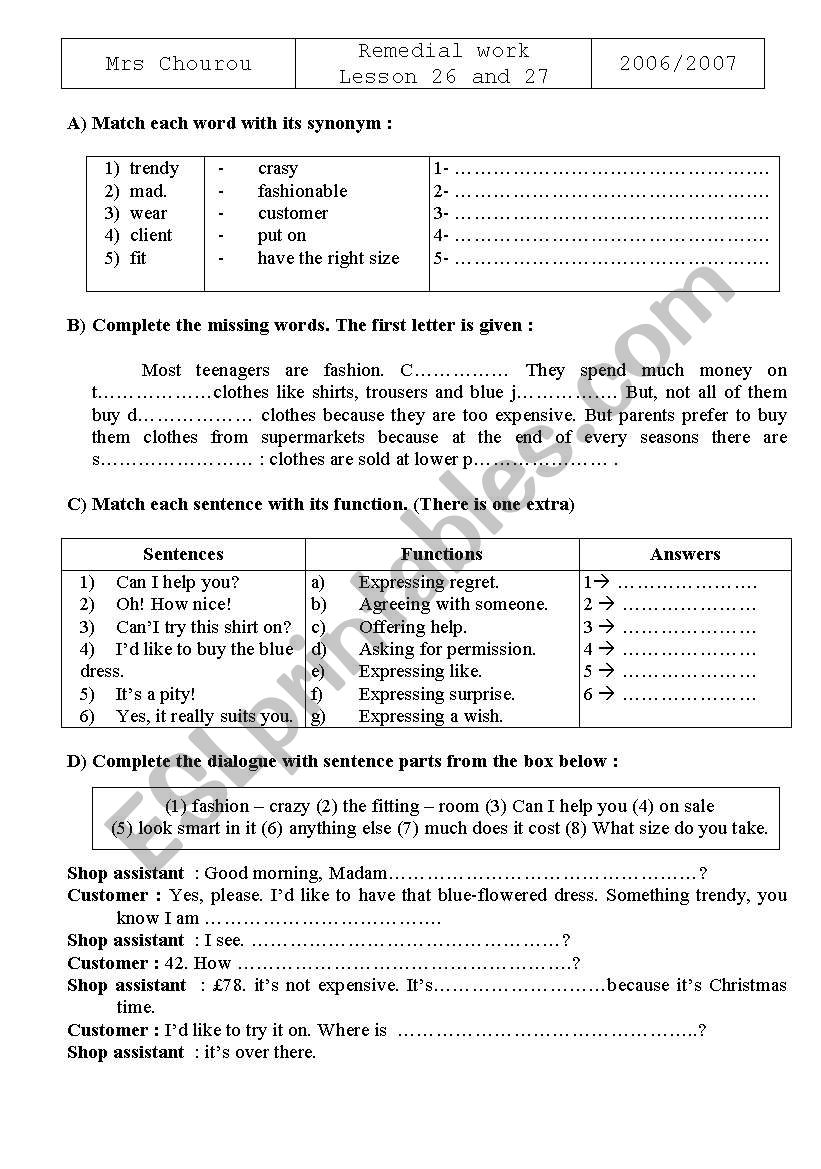 tasks  worksheet