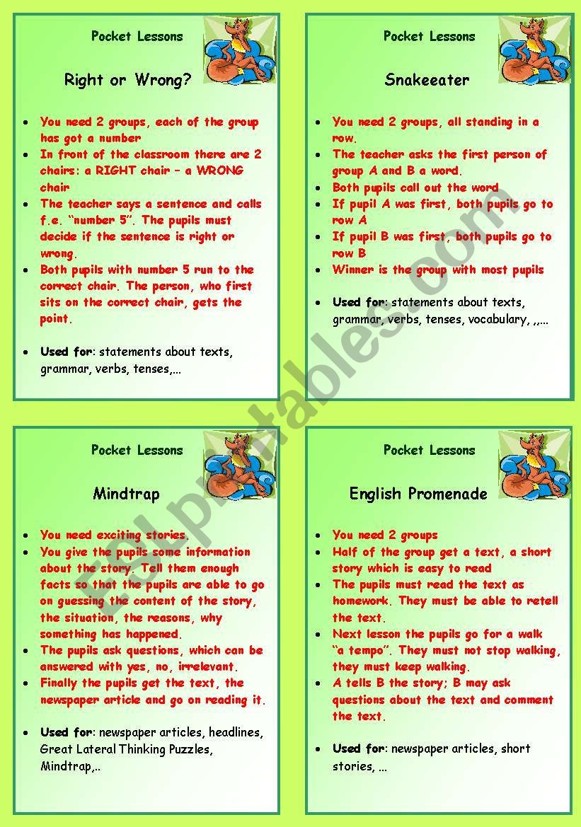 Pocket Lessons worksheet