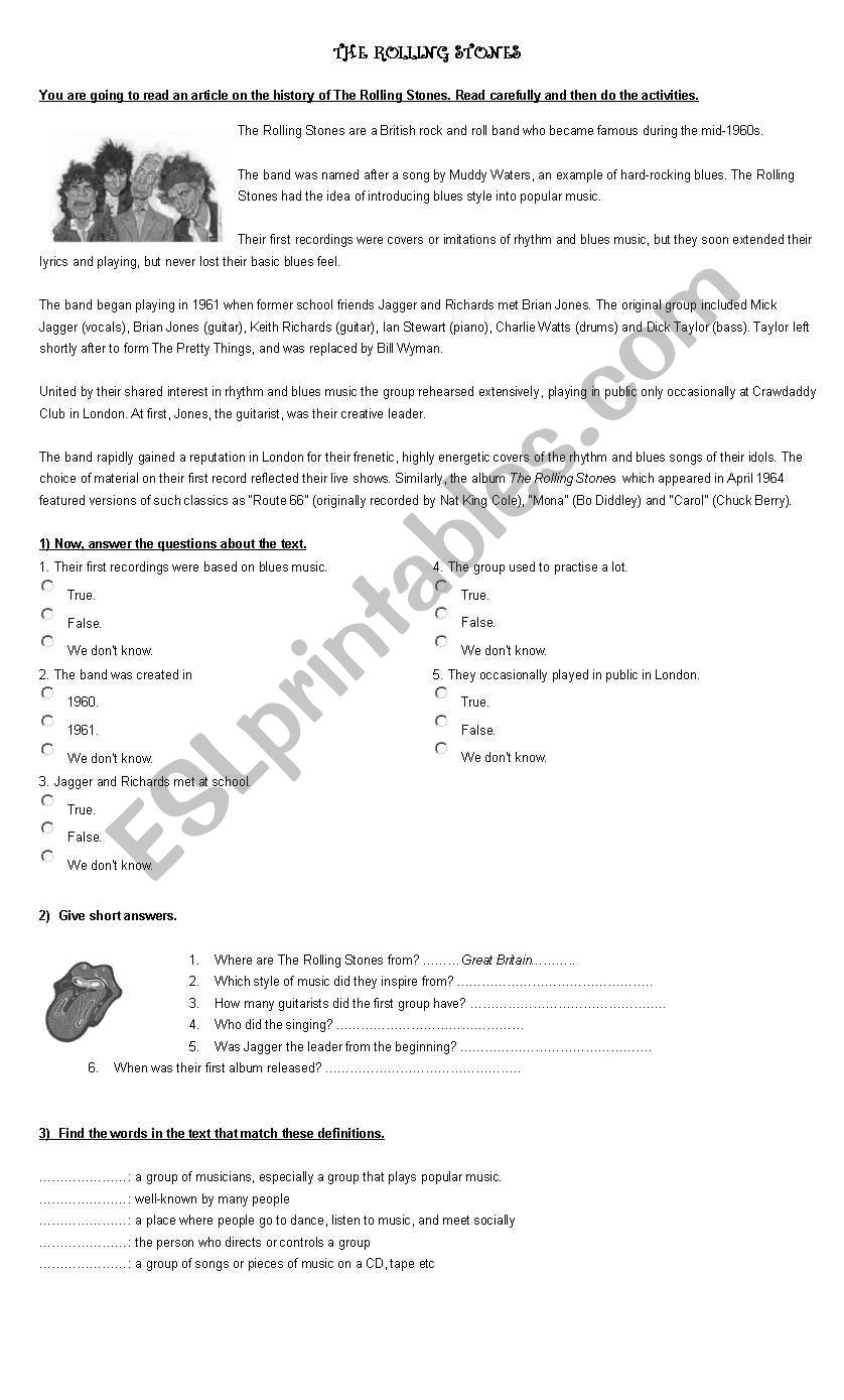 The Rolling Stones worksheet