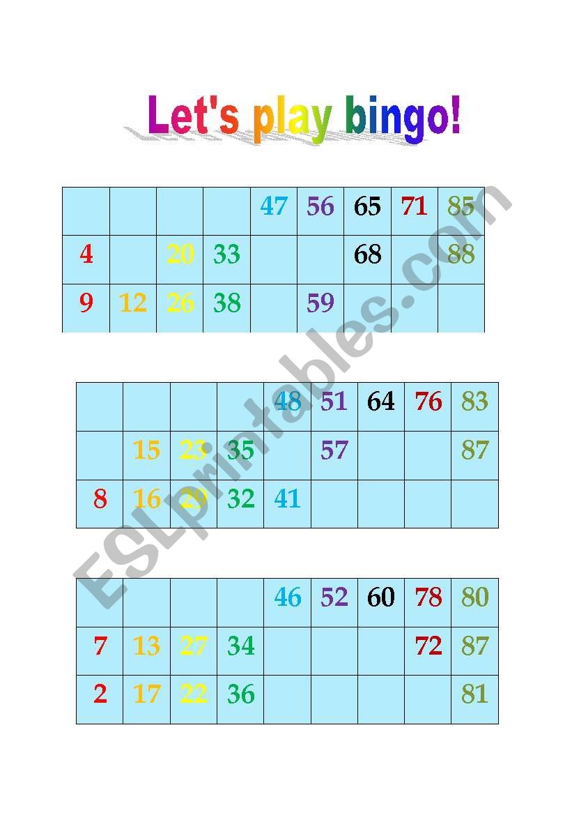 Lets play bingo worksheet