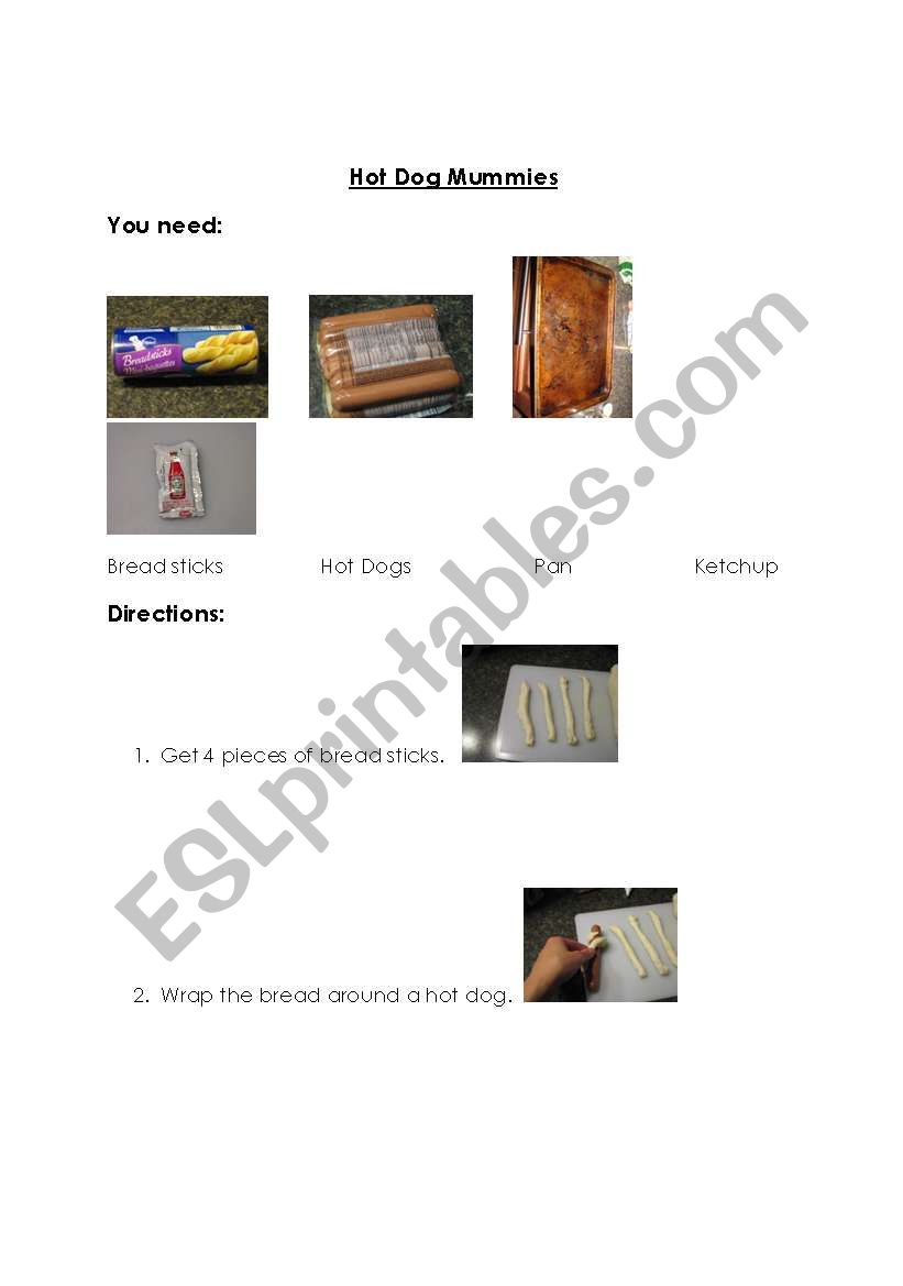 Visual recipe Hot Dog Mummies worksheet