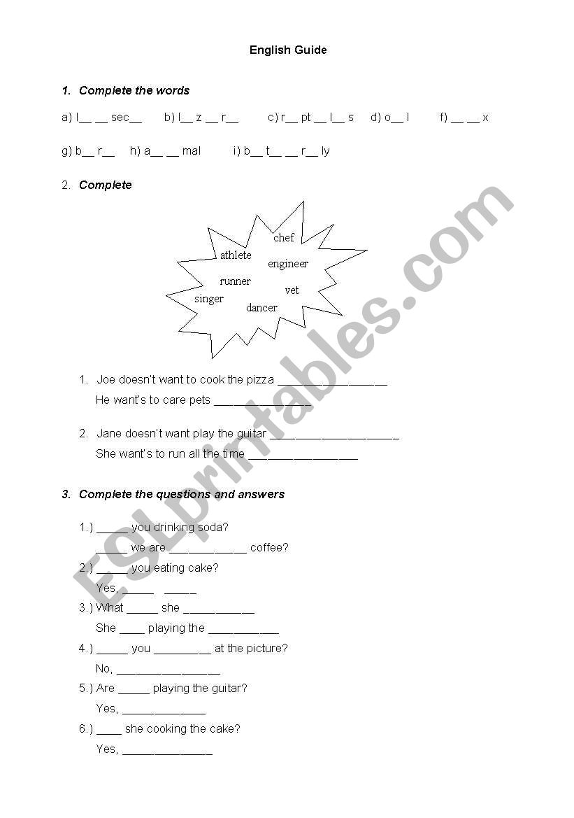 english basic guide for study worksheet