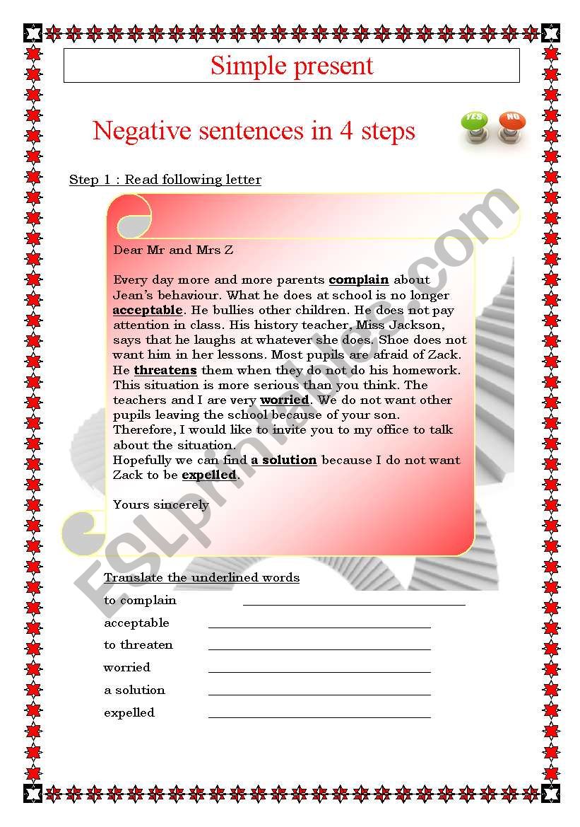 Simple present - negative sentences (with answer key) -  5 pages