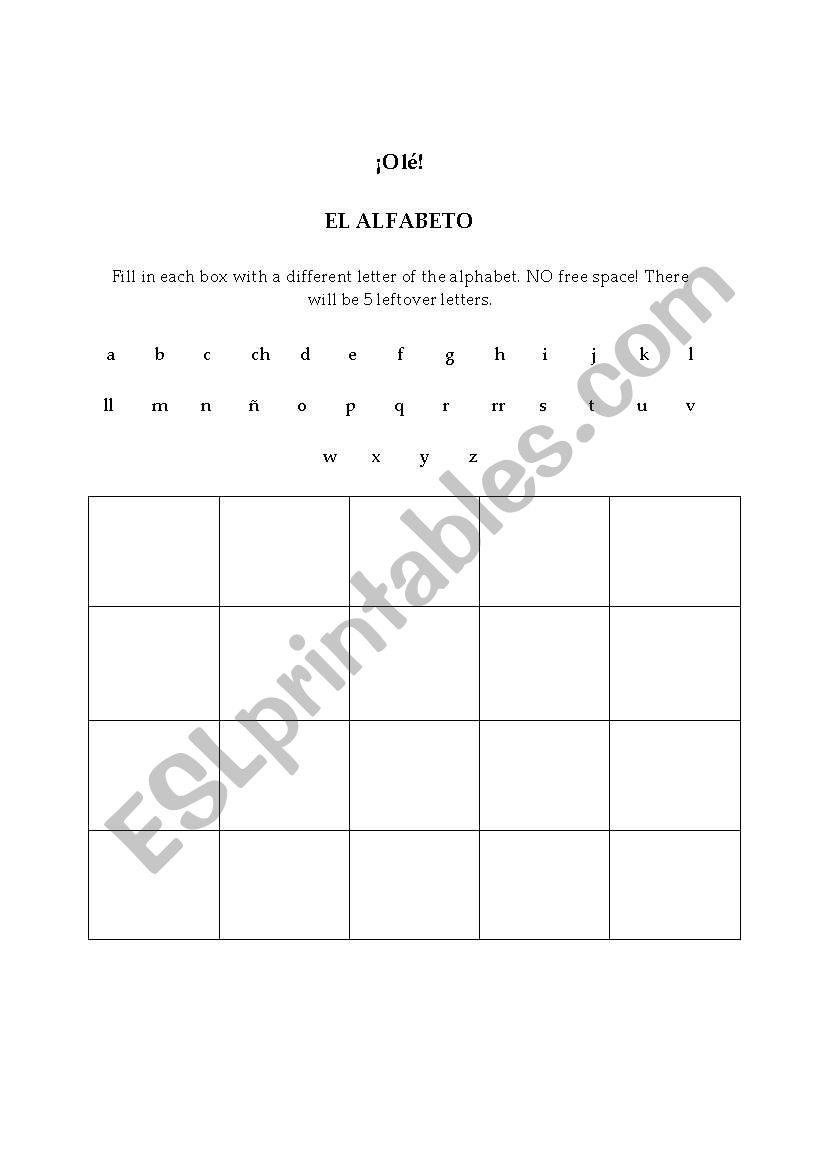 Alfabet Bingo or OLE worksheet