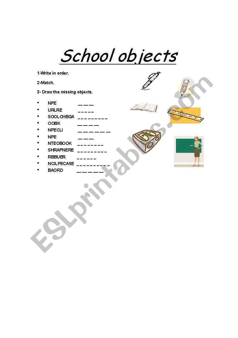 School Objects worksheet