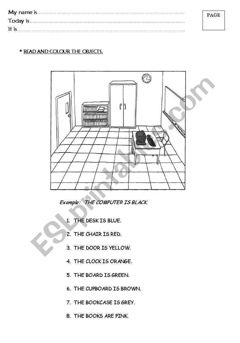 Read and colour the objects worksheet