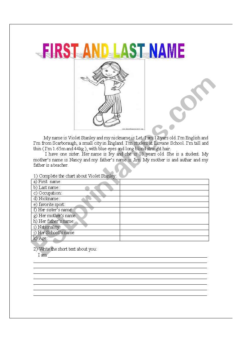 Firsl and last name. worksheet