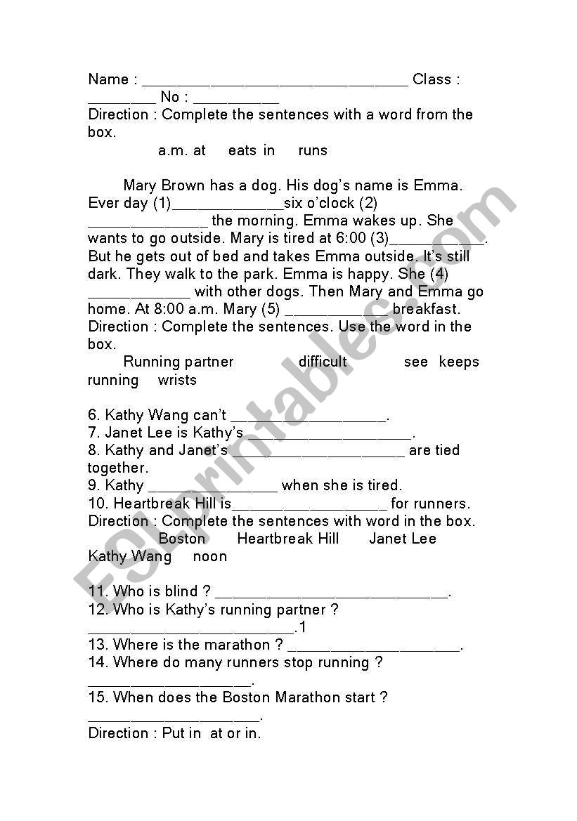 test worksheet