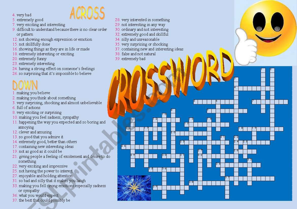 Adjectives Crossword worksheet