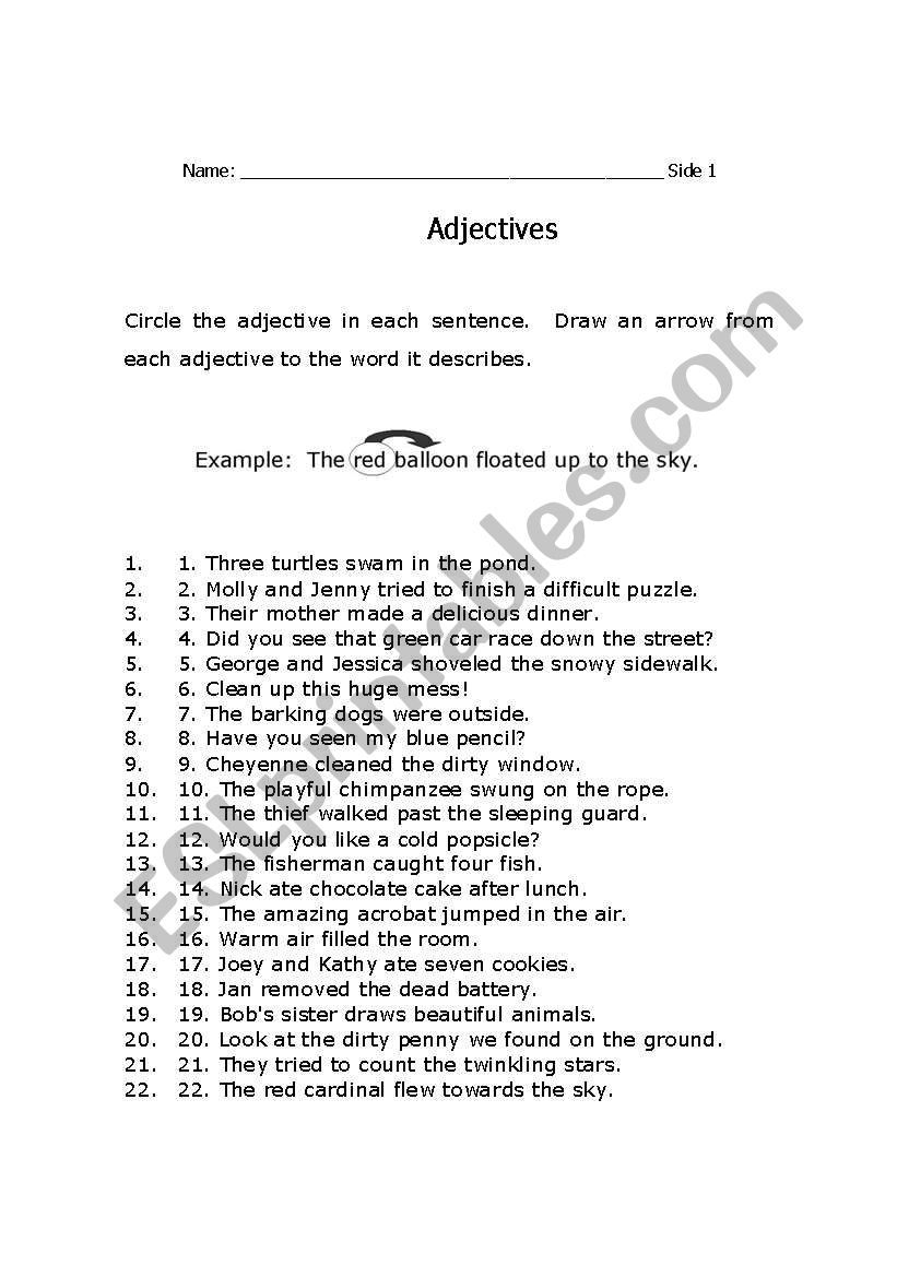 Adjective worksheet