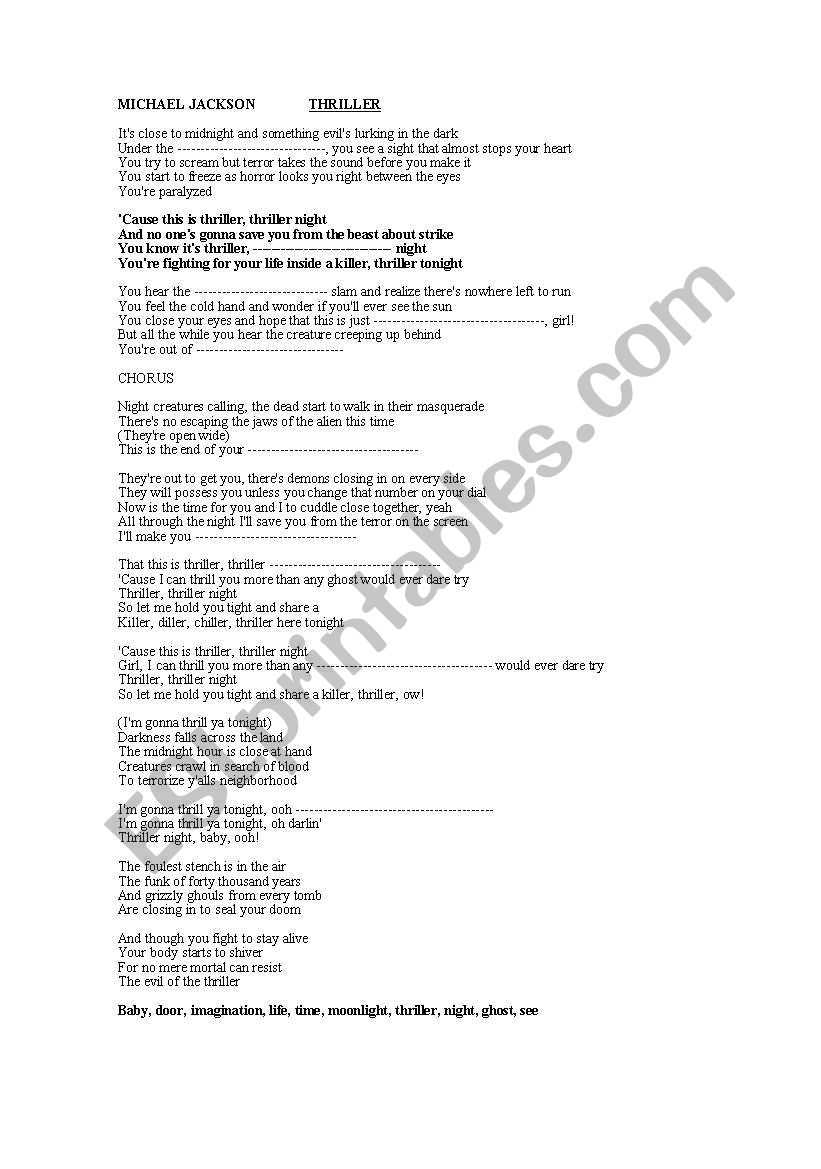 MICHAEL JACKSON (3 songs) worksheet