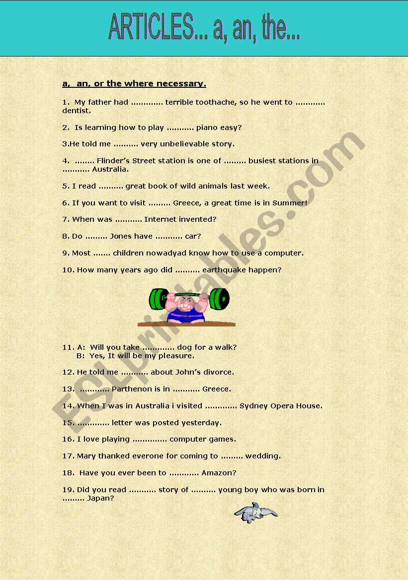 ARTICLES worksheet