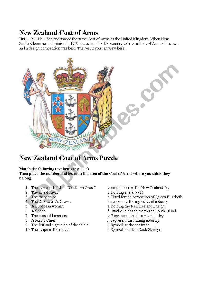 New Zealand Coat of Arms Puzzle