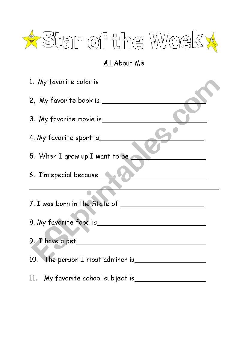 favourites worksheet