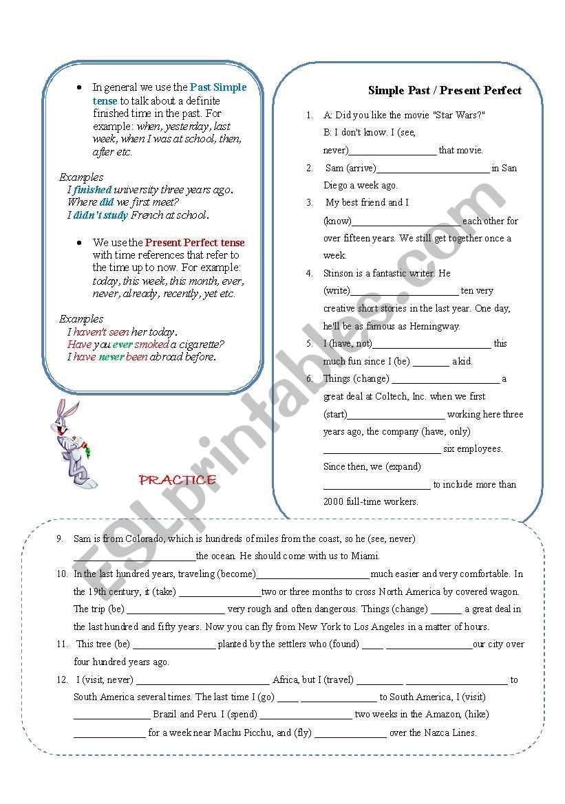 present perfect vs past tense worksheet