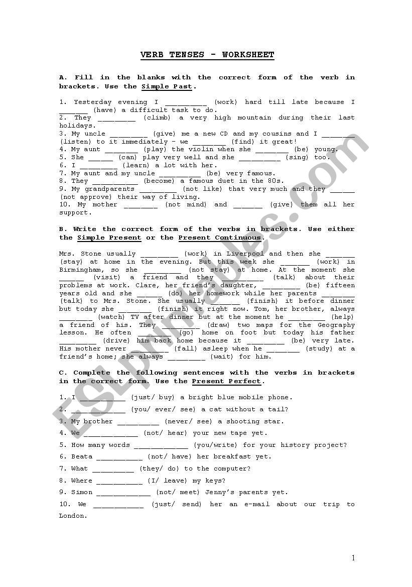 Verb Tenses - Pre-Intermediate Practise